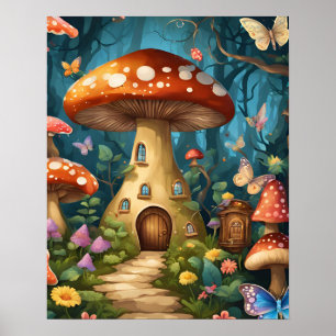 Paddestoel vlinder betoverde bos poster
