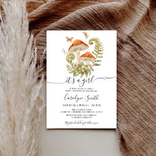 Paddestoel Vlinder en Aardbeien Baby shower Kaart