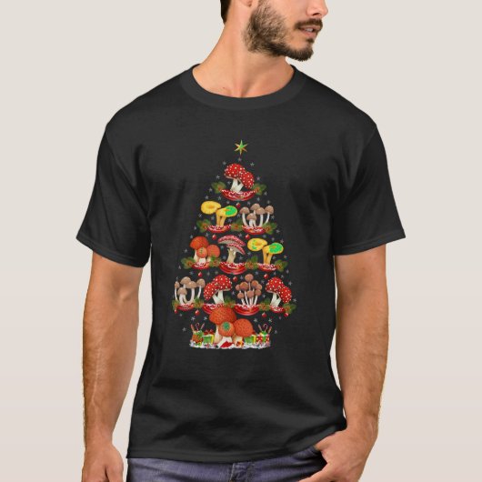 Paddestoel Xmas Verlichting Santa Paddestoel Kerst T-shirt (Voorkant)