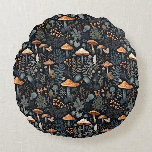 Paddestoelbos Rond Kussen (Voorkant)
