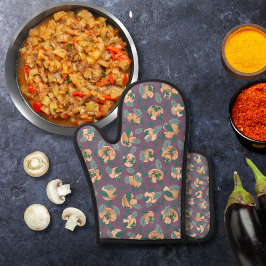 Paddestoelen en bladgroenten paarse ovenwant & pannenlap set