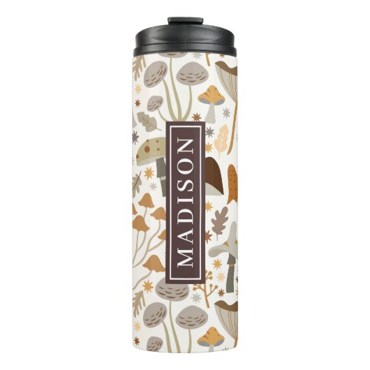 Paddestoelpatroon Aangepaste naam Sjabloon Thermosbeker (Voorkant)