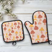 Paddestoelpatroon retro ovenwant & pannenlap set