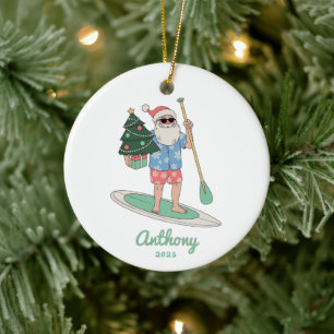 Paddle Board Kerstman Kerstmis Keramisch Ornament