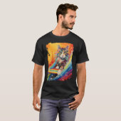 Paddle Board Pop Art Maine Coon Surfing Cat T-shirt (Voorkant volledig)