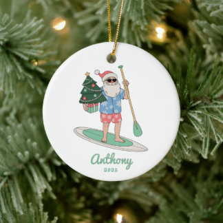 Paddle Board Santa Christmas Keramisch Ornament