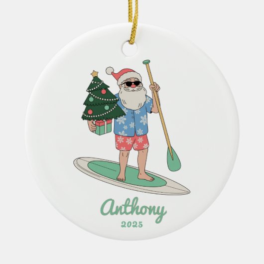 Paddle Board Santa Christmas Keramisch Ornament (Voorkant)