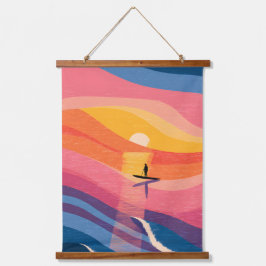 Paddle Board Zonsondergang Houten Wandtapijt Hangend Wandkleed