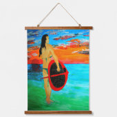 Paddle Boarding Girl & Impressionistische versie Hangend Wandkleed (Voorkant)