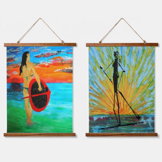 Paddle Boarding Girl & Impressionistische versie Hangend Wandkleed (Dubbel)