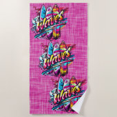 Paddle Boards en Waves Hot Pink Strandlaken (Voorkant)
