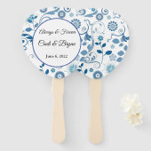 Paddle Fan-Blue Floral Hand Fan Handwaaier (Voorkant en achterkant)