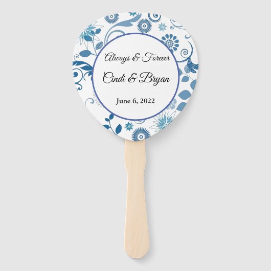 Paddle Fan-Blue Floral Hand Fan Handwaaier (Voorkant)