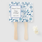 Paddle Fan-Blue Floral Hand Fan Handwaaier (Voorkant en achterkant)