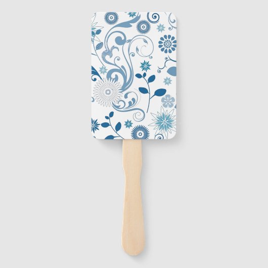 Paddle Fan-Blue Floral Hand Fan Handwaaier (Achterkant)
