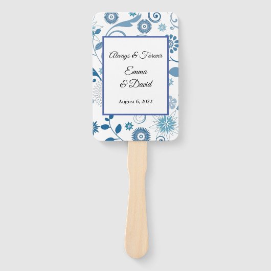 Paddle Fan-Blue Floral Hand Fan Handwaaier (Voorkant)