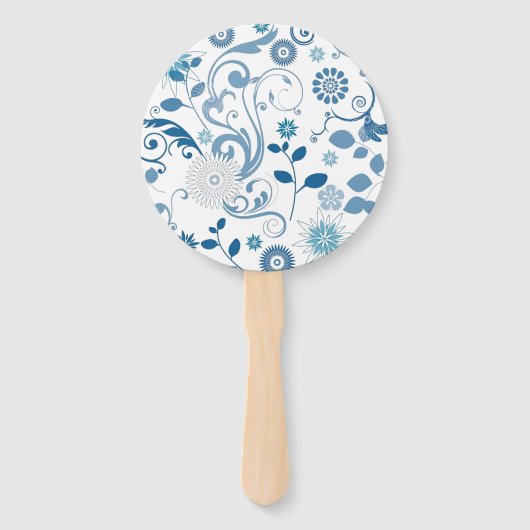 Paddle Fan-Blue Floral Handwaaier (Achterkant)