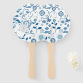 Paddle Fan-Blue Floral Handwaaier (Voorkant en achterkant)