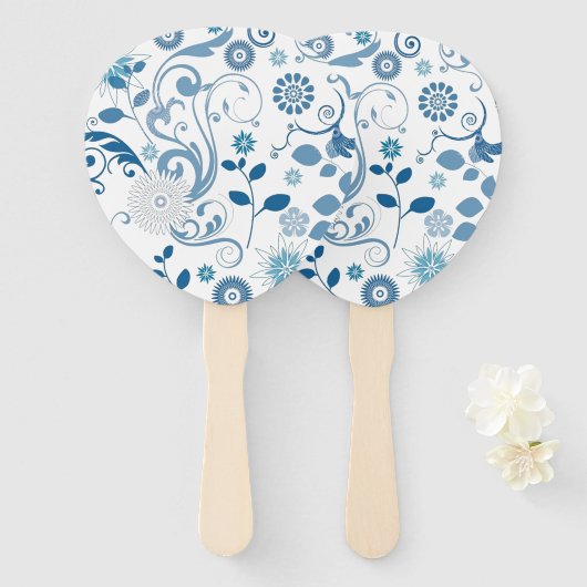 Paddle Fan-Blue Floral Handwaaier (Voorkant en achterkant)