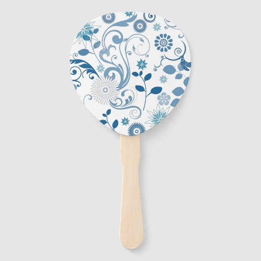 Paddle Fan-Blue Floral Handwaaier (Achterkant)