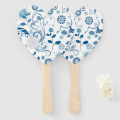 Paddle Fan-Blue Floral Handwaaier (Voorkant en achterkant)