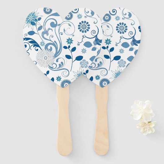 Paddle Fan-Blue Floral Handwaaier (Voorkant en achterkant)