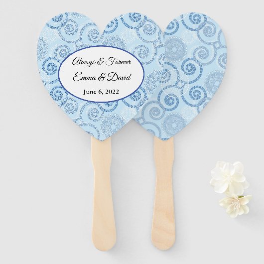 Paddle Fan-Blue Pearls Hand Fan Handwaaier (Voorkant en achterkant)