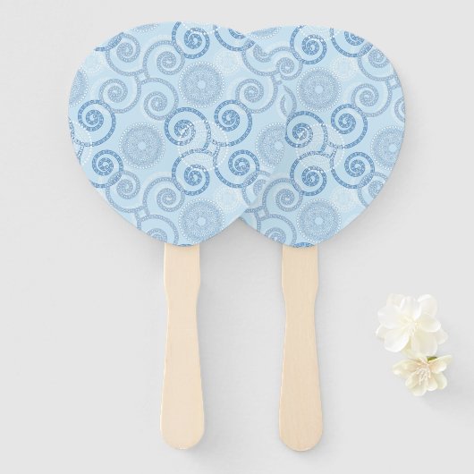 Paddle Fan-Blue Pearls Handwaaier (Voorkant en achterkant)