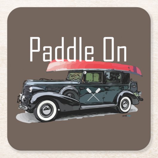 Paddle On Klassiek Autodesign - Vierkante Coaster Kartonnen Onderzetters (Voorkant)