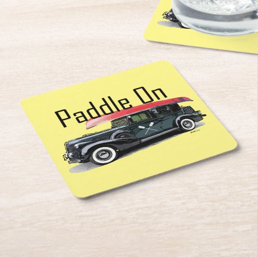 Paddle On Klassiek Autodesign - Vierkante Coaster Kartonnen Onderzetters (Schuin)