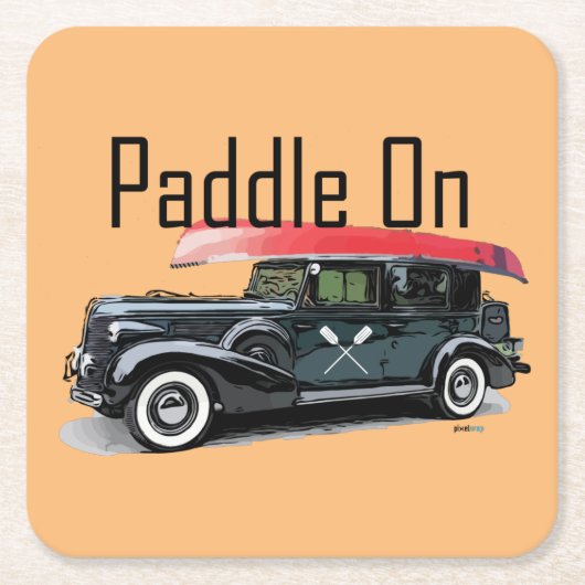 Paddle On Klassiek Autodesign - Vierkante Coaster Kartonnen Onderzetters (Voorkant)