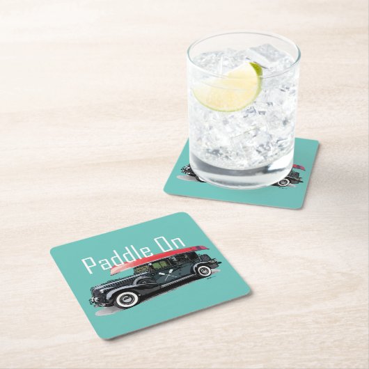 Paddle On Klassiek Autodesign - Vierkante Coaster Kartonnen Onderzetters (Insitu)