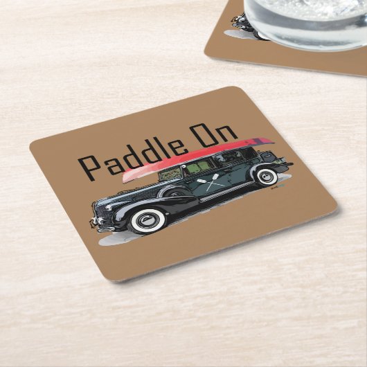 Paddle On Klassiek Autodesign - Vierkante Coaster Kartonnen Onderzetters (Schuin)
