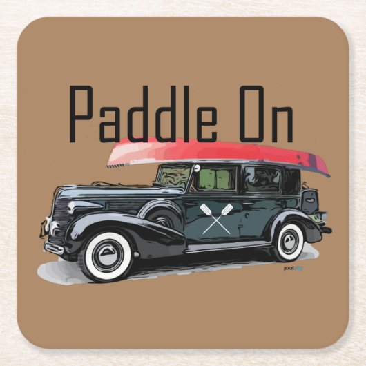 Paddle On Klassiek Autodesign - Vierkante Coaster Kartonnen Onderzetters (Voorkant)