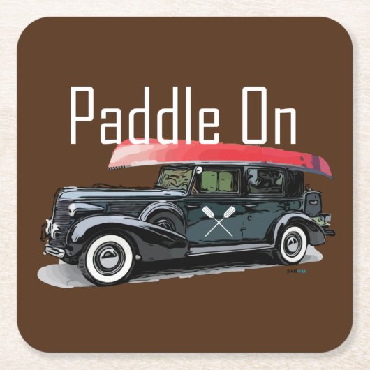 Paddle On Klassiek Autodesign - Vierkante Coaster Kartonnen Onderzetters (Voorkant)
