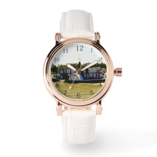 Paddle Steamer on River Watercolor, Horloge