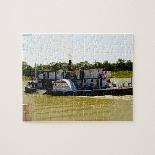 Paddle stoomboot op rivier aquarel, legpuzzel (Horizontaal)