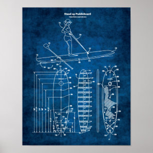 Paddleboard Blueprint Patent Lakehouse Decor Poster