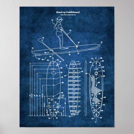 Paddleboard Blueprint Patent Lakehouse Decor Poster (Voorkant)