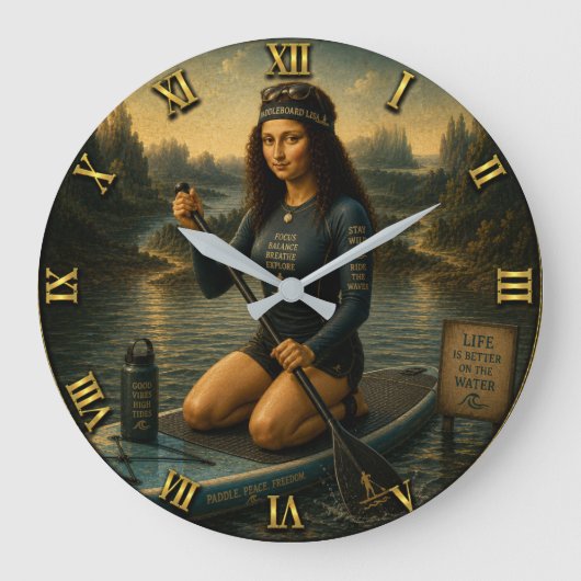 Paddleboard Funny Mona Lisa SUP Gift for Paddle Grote Klok (Voorkant)