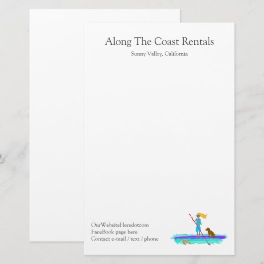 Paddleboard Water Sports Rentals Business Kantoor Briefpapier (Voorkant / Achterkant)