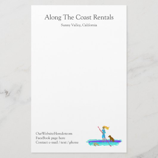 Paddleboard Water Sports Rentals Business Kantoor Briefpapier (Voorkant)