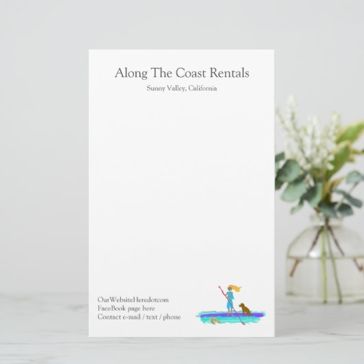 Paddleboard Water Sports Rentals Business Kantoor Briefpapier (Staand voorkant)