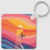 Paddleboard Zonsondergang Abstract Landschap Sleut Sleutelhanger (Achterkant)