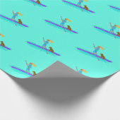 Paddleboarding Girl n Dog Pattern Wrapping Paper Cadeaupapier (Hoek)
