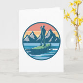 Paddleboarding Retro Sunset Lake Mountains Gift Kaart (Gele Bloem)