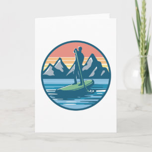 Paddleboarding Retro Sunset Lake Mountains Gift Kaart