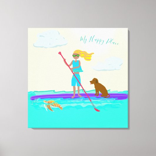 Paddleboarding SUP Happy Place Wall Canvas (Voorkant)