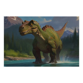 Paddling Brontosaurus & River Fun Perfect Poster