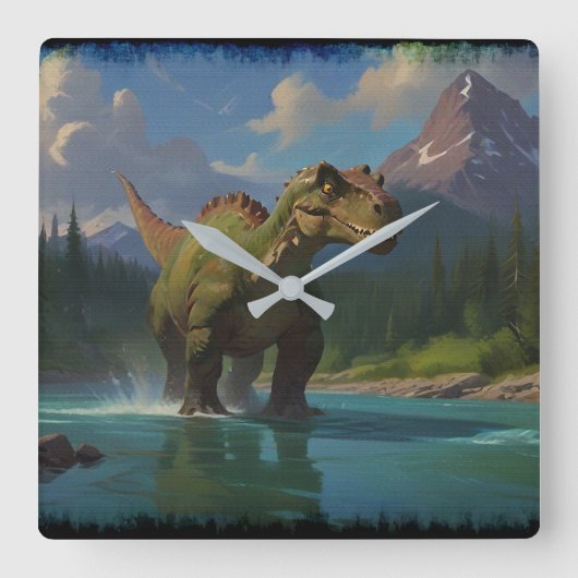 Paddling Brontosaurus & River Fun Vierkante Klok (Voorkant)